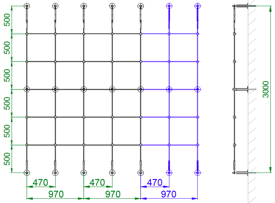 Schéma de montage du kit de support pour plantes grimpantes référence 700059 : 3 m x 3 m