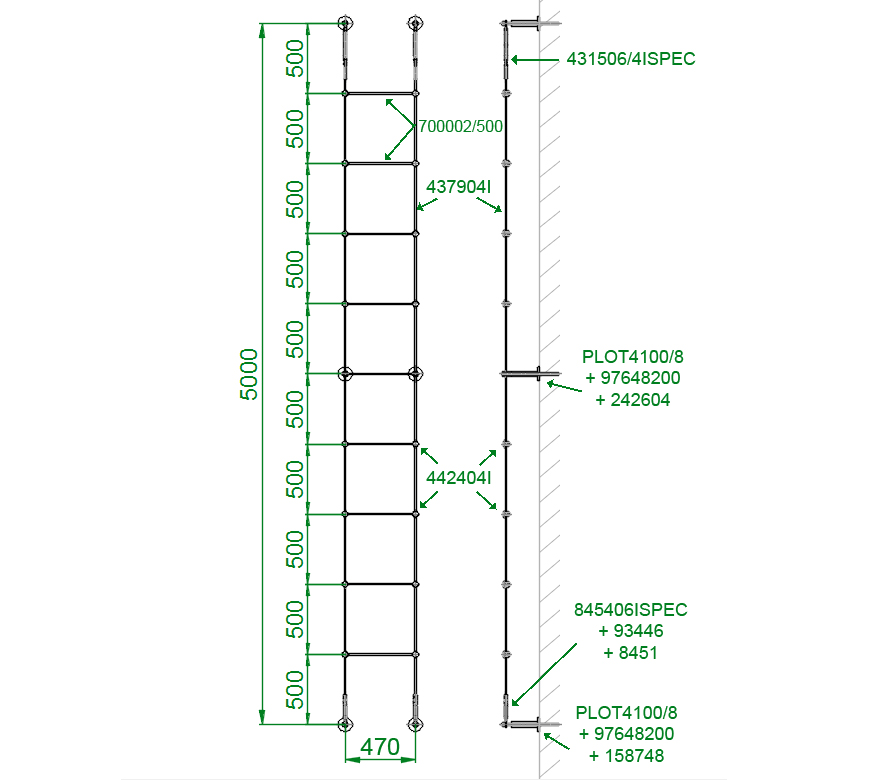 Schèma de montage : structure de plante grimpante référence 700068 : 5 m x 0.5 m