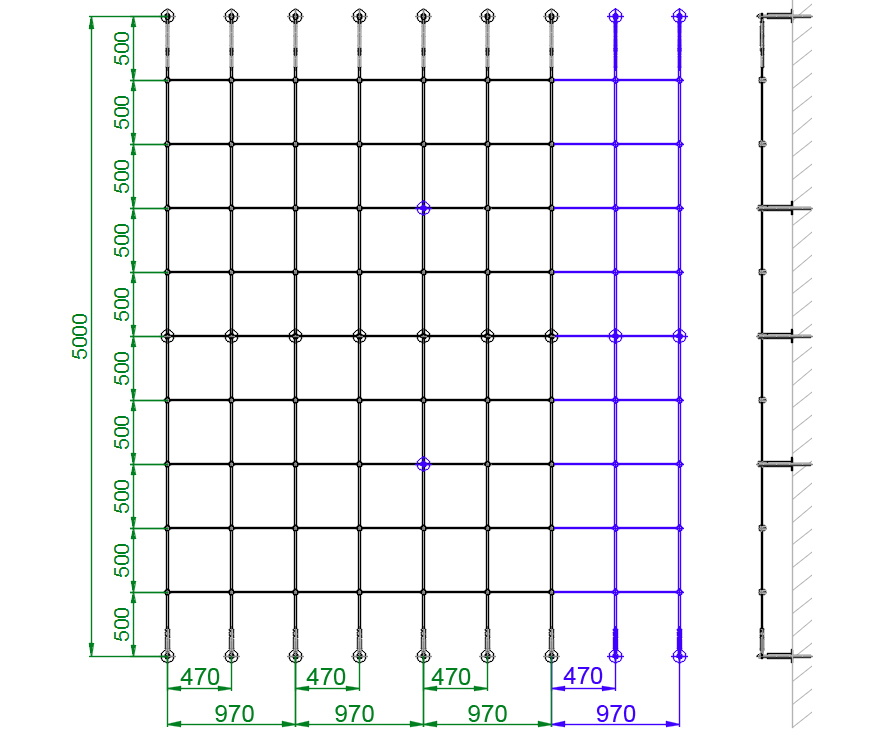 Schéma de montage du kit de support pour plantes grimpantes référence 700072 : 5 m x 4 m